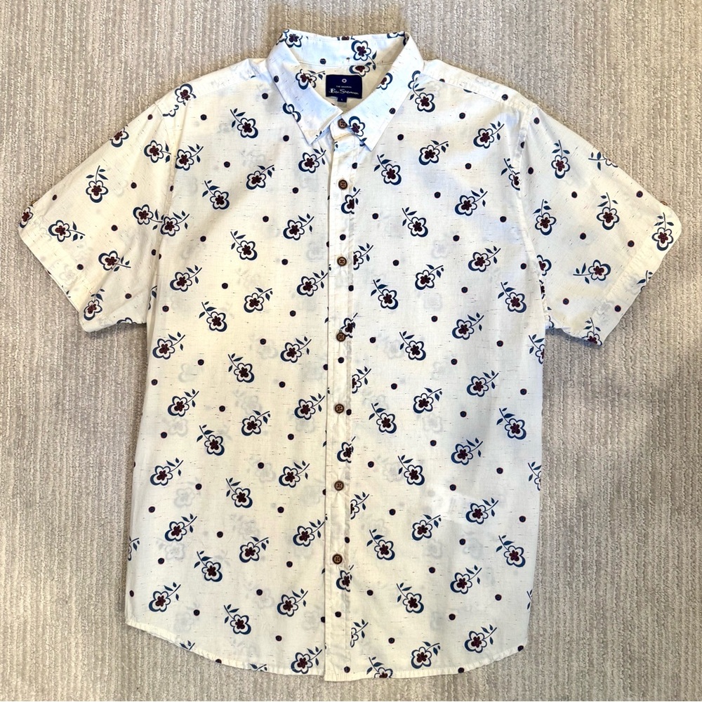 Ben Sherman Short Sleeve, Off White Shirt with Floral Design